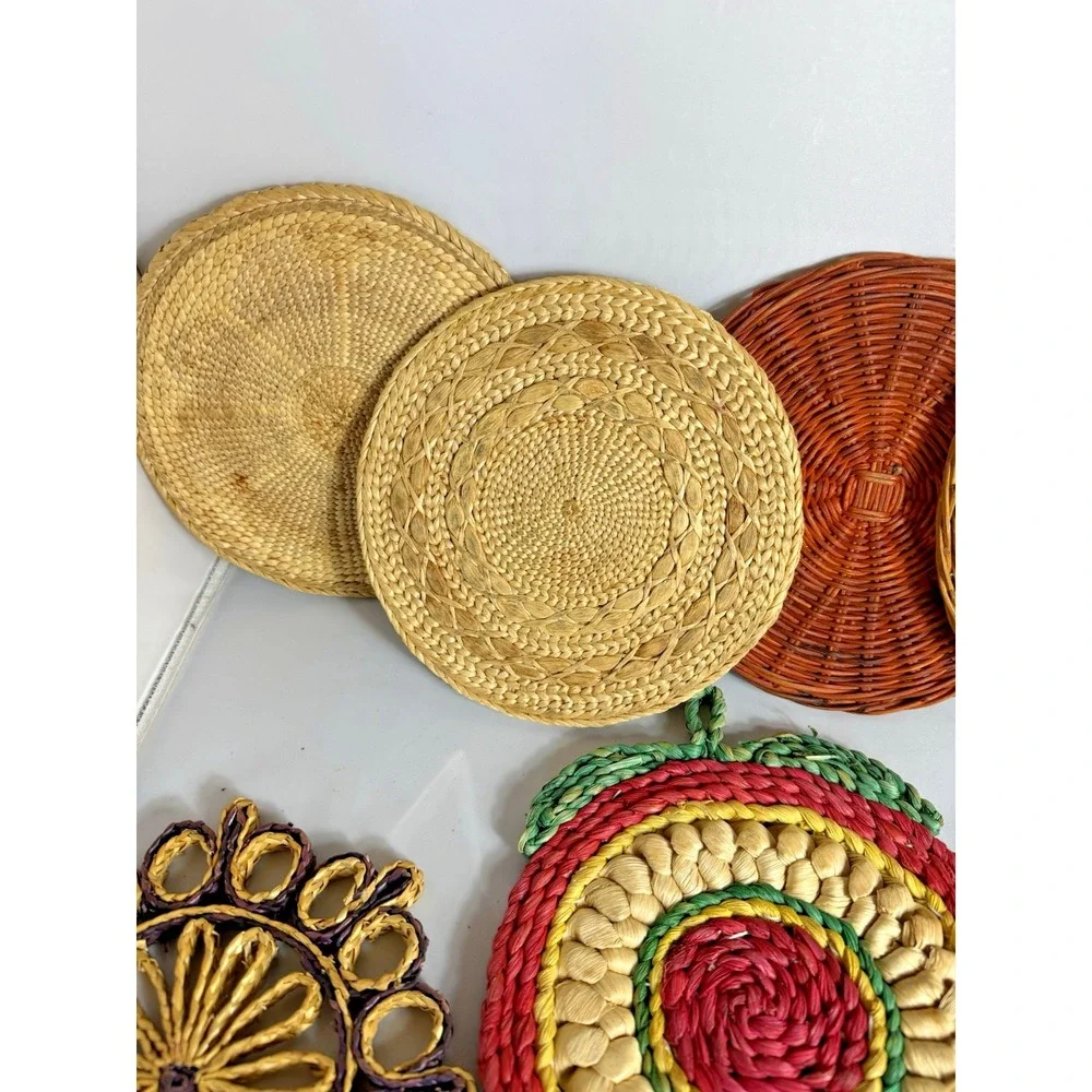 Vintage Raffia Straw Wicker Rattan Trivet Hot Pad Wall Decor Boho Lot Of 10